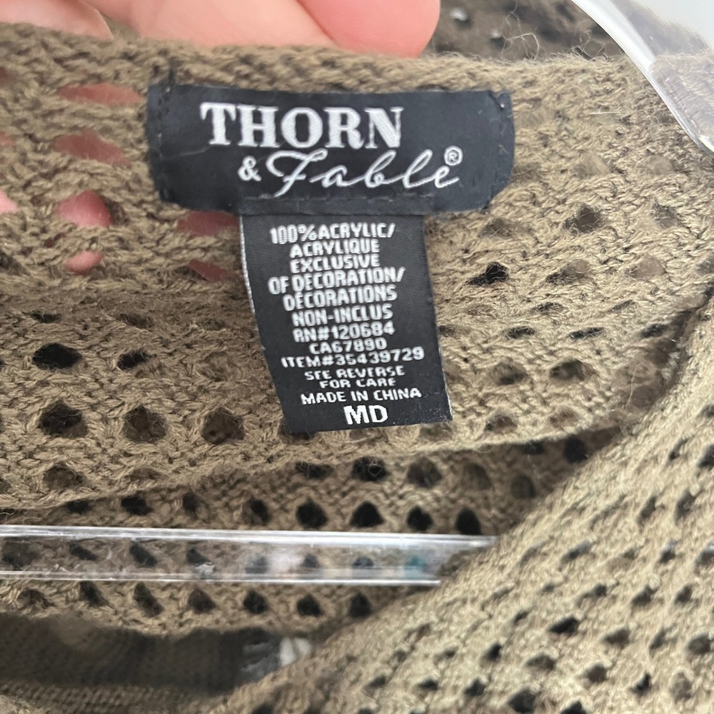 Thorn & Fable Sweater Set Womens MD Olive Green Embroidered Woodland Shrug Tank - Picture 4 of 4